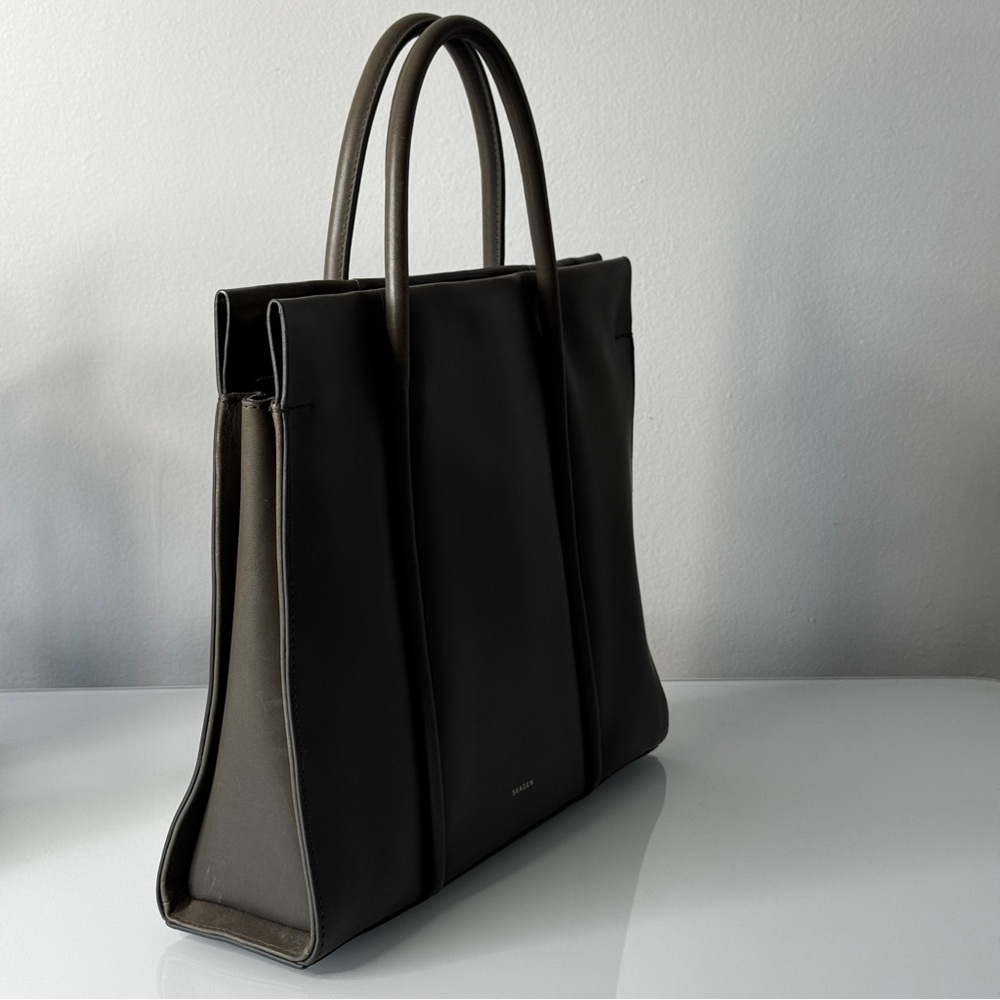 Skagen Structured Pewter Gray Leather Tote Bag Katryn Top Handle - Picture 4 of 16